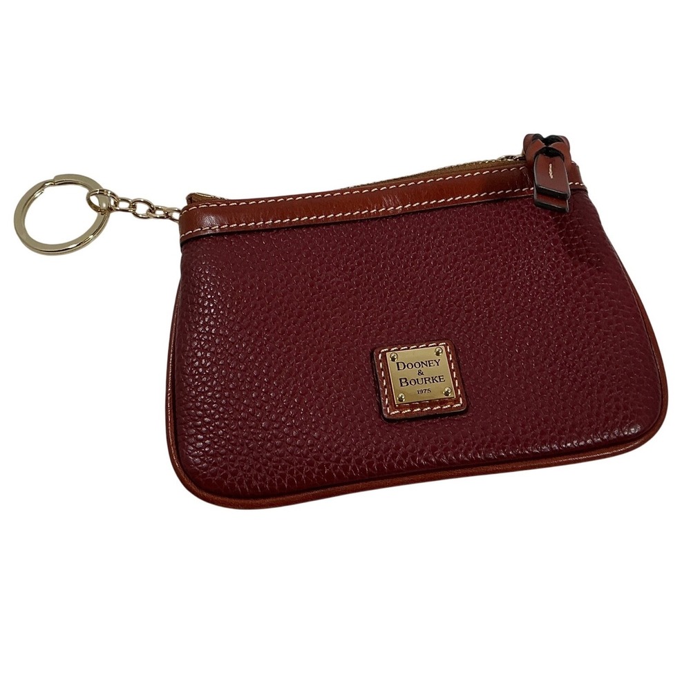 Dooney & Bourke Pebble Grain Leather Coin Case Wallet Cabernet Burgundy Tan Trim - Picture 5 of 10